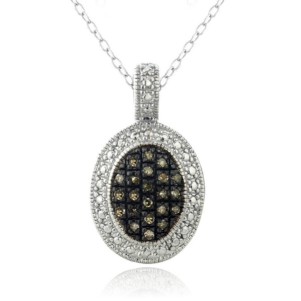 Brown Diamond Sterling Silver Oval Necklace