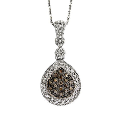 Brown Diamond Sterling Silver Teardrop Necklace
