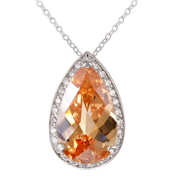 Champagne Cubic Zirconia Teardrop Necklace in Sterling Silver