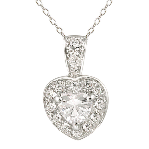 Cubic Zirconia Accented Sterling Silver Heart Pendant