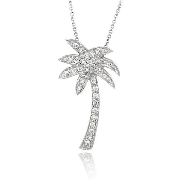 Cubic Zirconia Palm Tree Necklace in Sterling Silver
