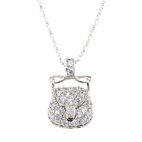 Cubic Zirconia Accented Sterling Silver Purse Pendant