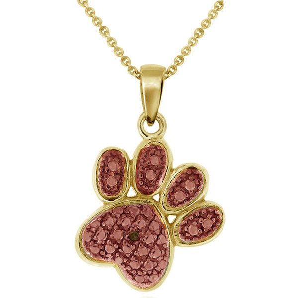 Diamond Accented Sterling Silver Paw Pendant - 18k Gold / Rose Gold