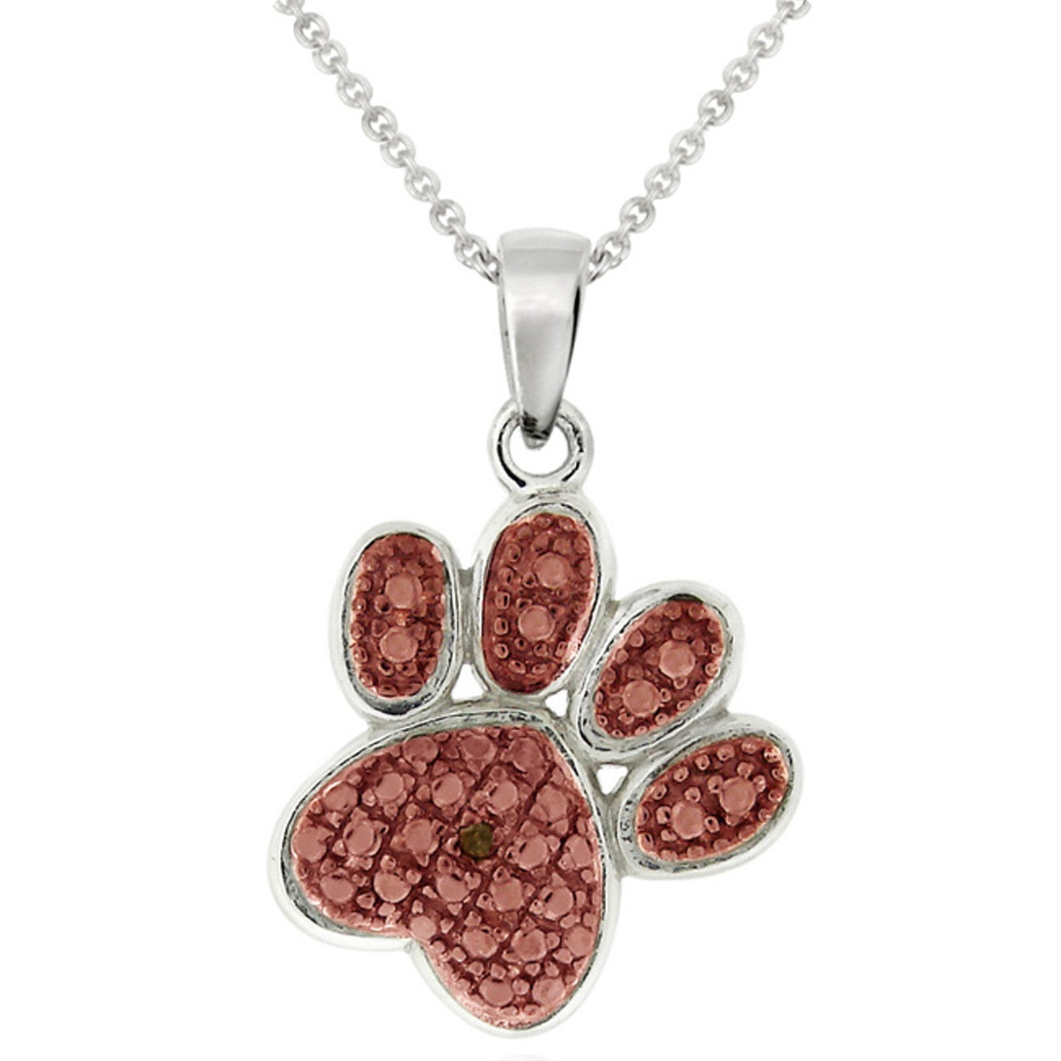 Diamond Accented Sterling Silver Paw Pendant - Rose Gold / Silver
