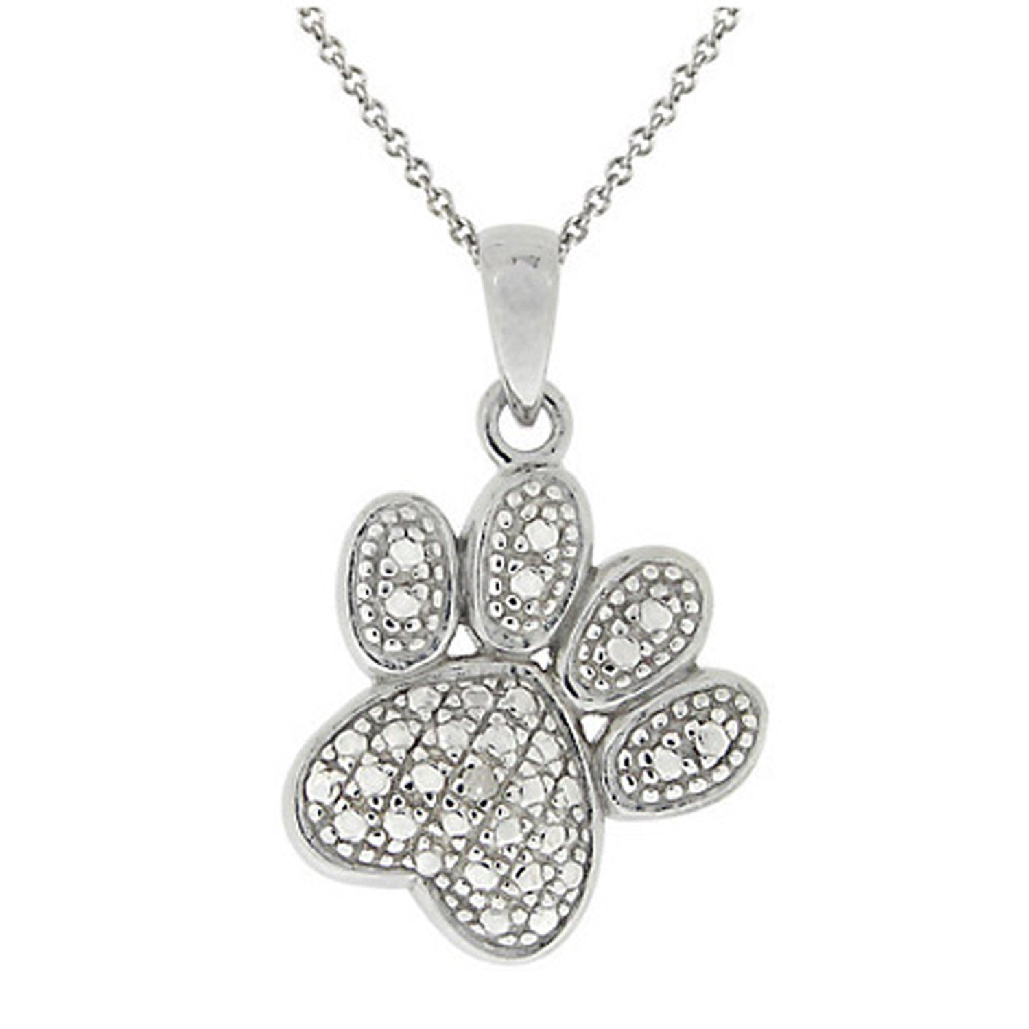 Diamond Accented Sterling Silver Paw Pendant - Sterling Silver