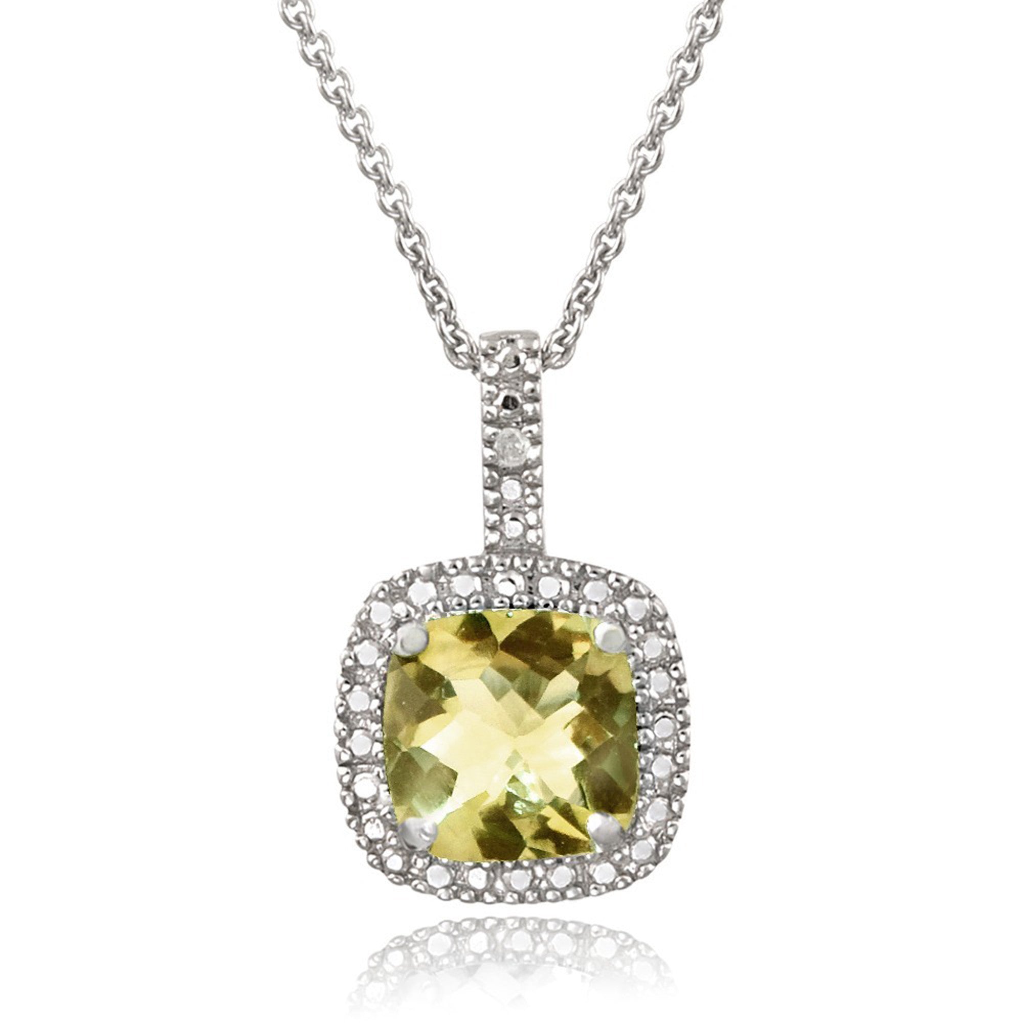 Square Necklace With Gemstone & Diamond Accents in Sterling Silver - Citrine