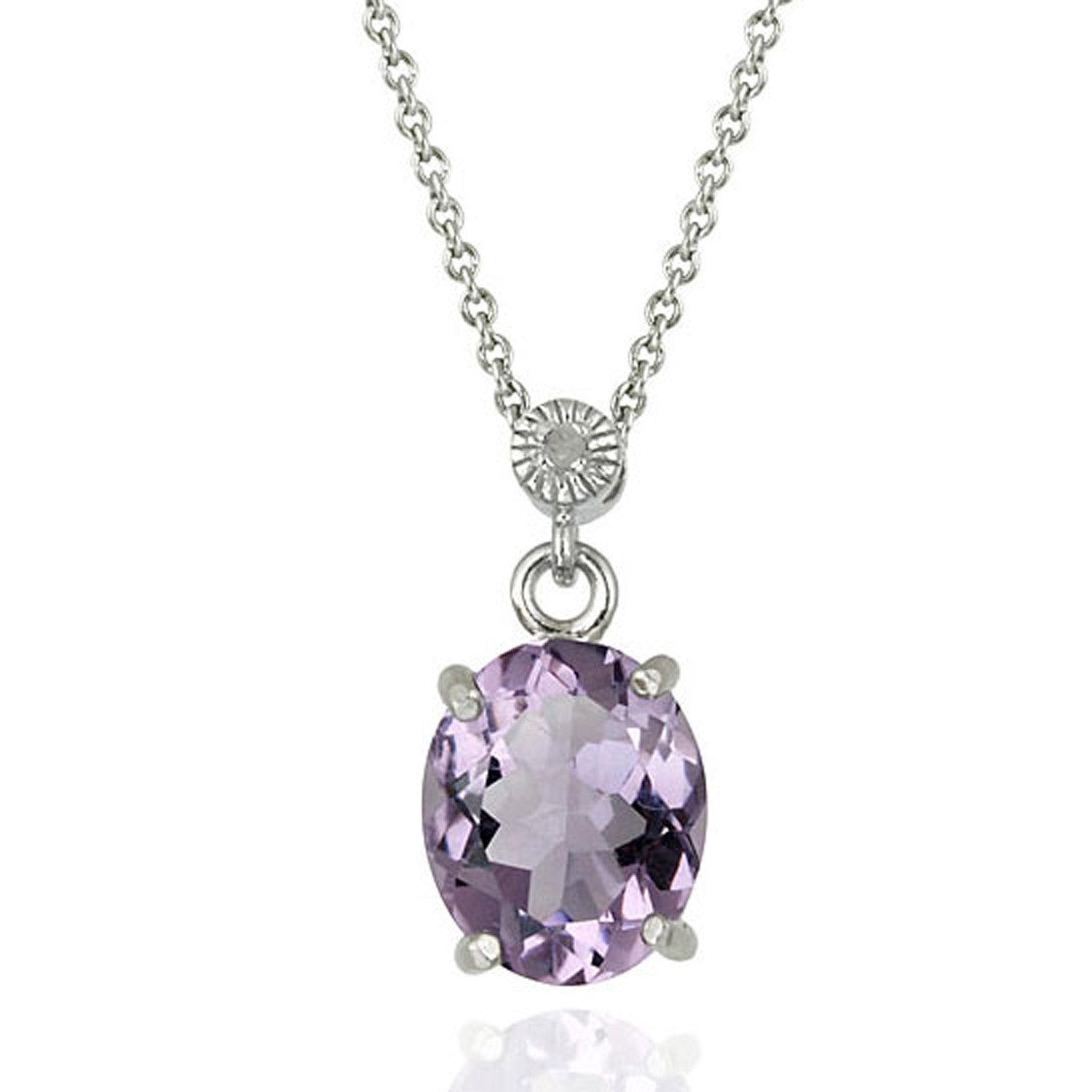 Gemstone & Diamond Accent Necklace in Sterling Silver - Amethyst