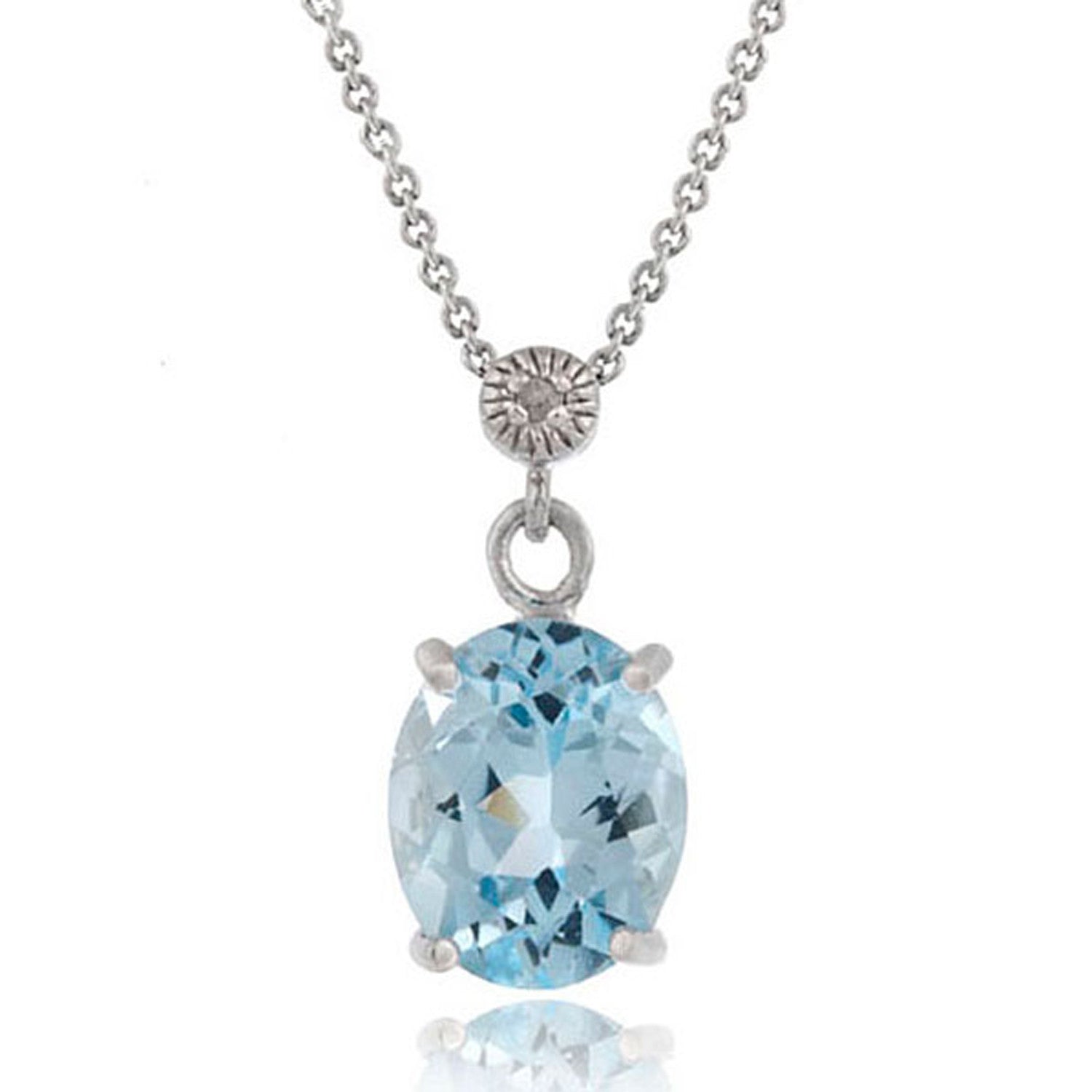Gemstone & Diamond Accent Necklace in Sterling Silver - Blue Topaz