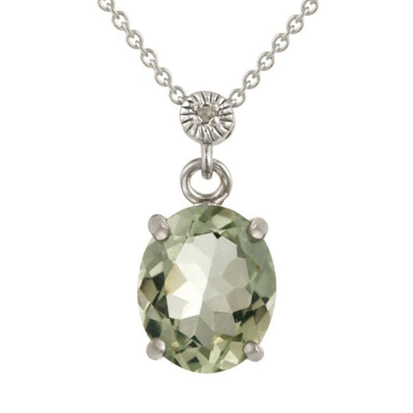 Gemstone & Diamond Accent Necklace in Sterling Silver - Green Amethyst