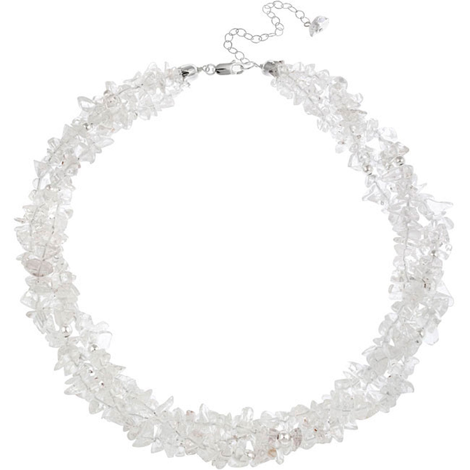 Multi Strand Gemstone Chip Sterling Silver Necklace - Clear Crystal