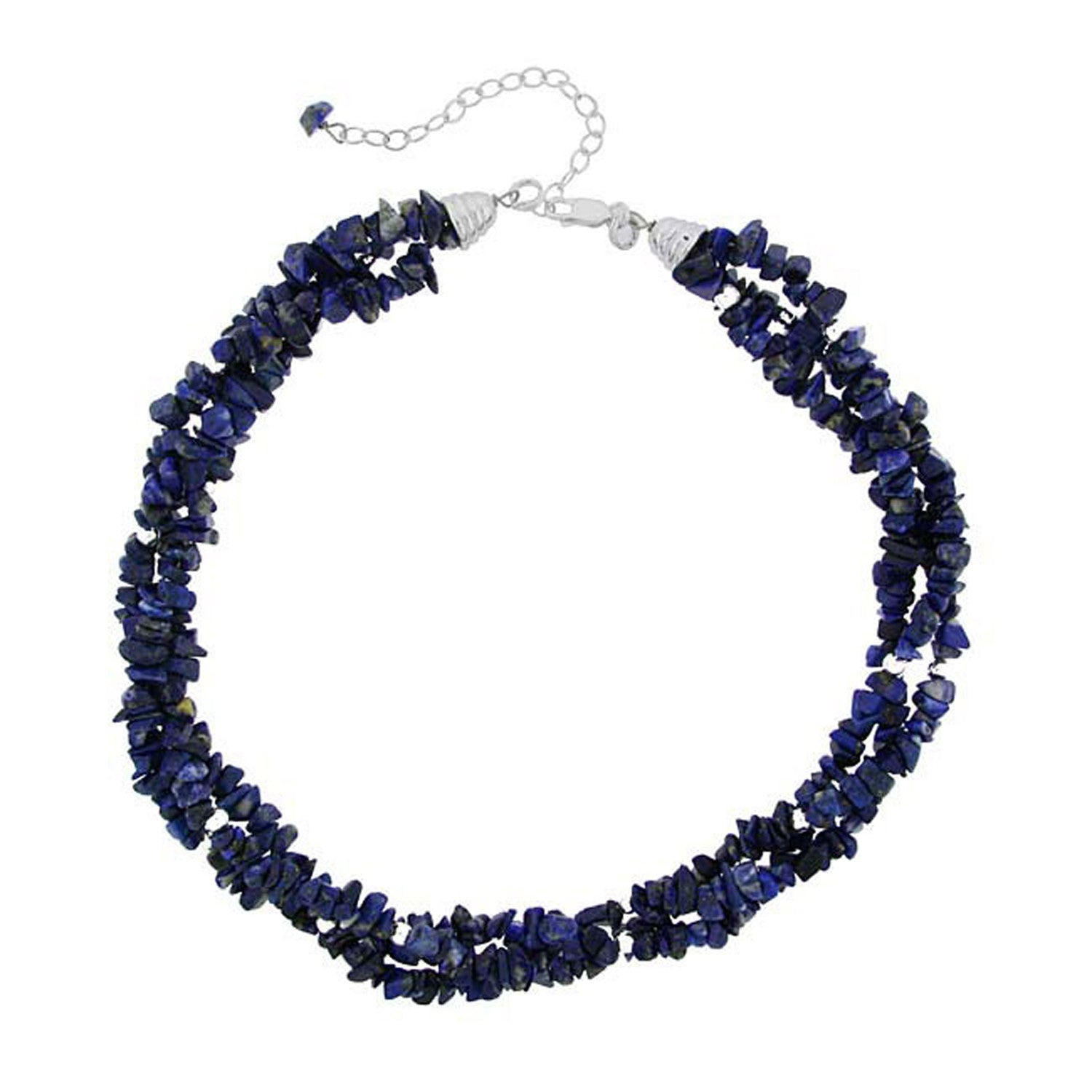 Multi Strand Gemstone Chip Sterling Silver Necklace - Lapis