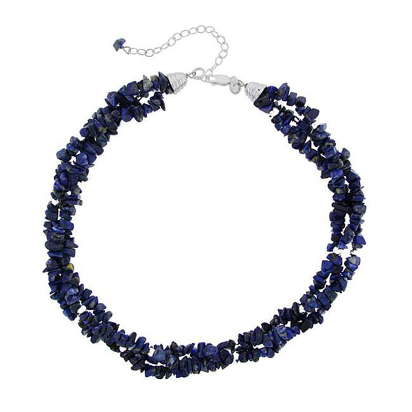Multi Strand Gemstone Chip Sterling Silver Necklace - Lapis