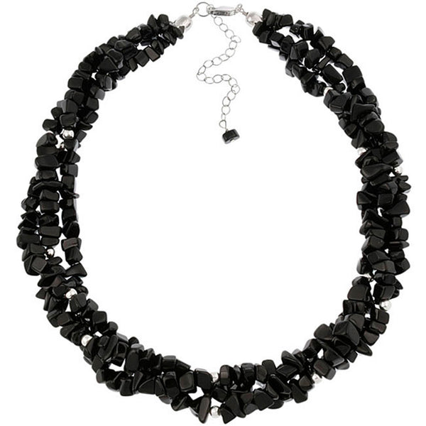 Multi Strand Gemstone Chip Sterling Silver Necklace - Onyx