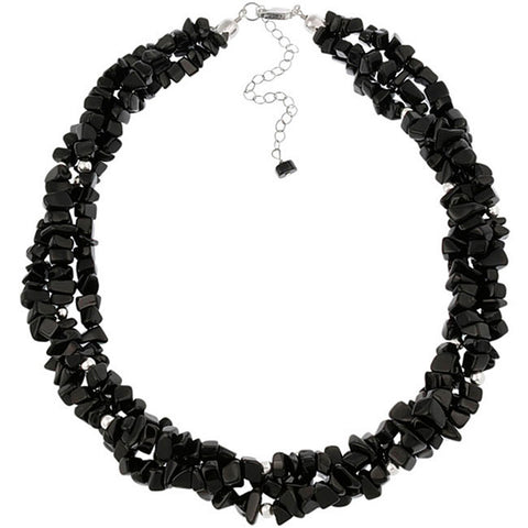 Multi Strand Gemstone Chip Sterling Silver Necklace - Onyx