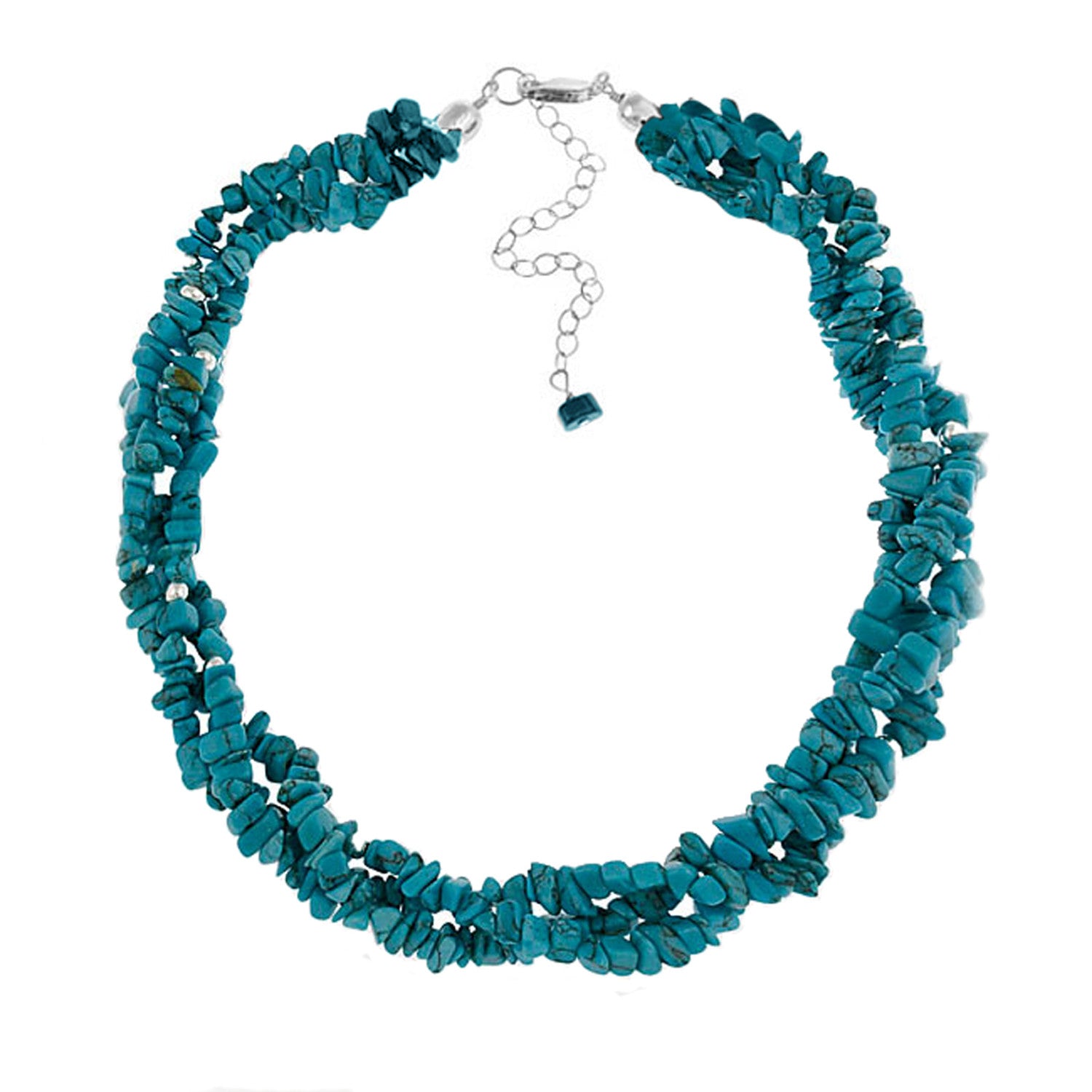 Multi Strand Gemstone Chip Sterling Silver Necklace - Turquoise