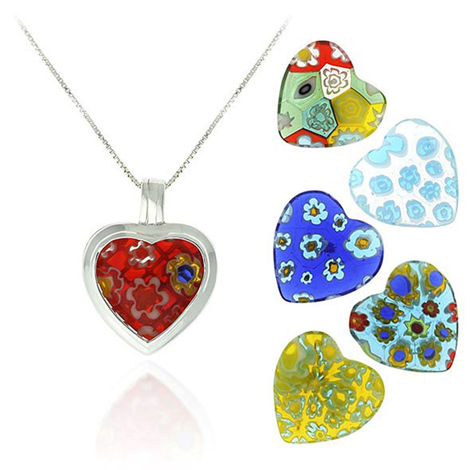 Sterling Silver Interchangeable Murano Glass Heart Pendant