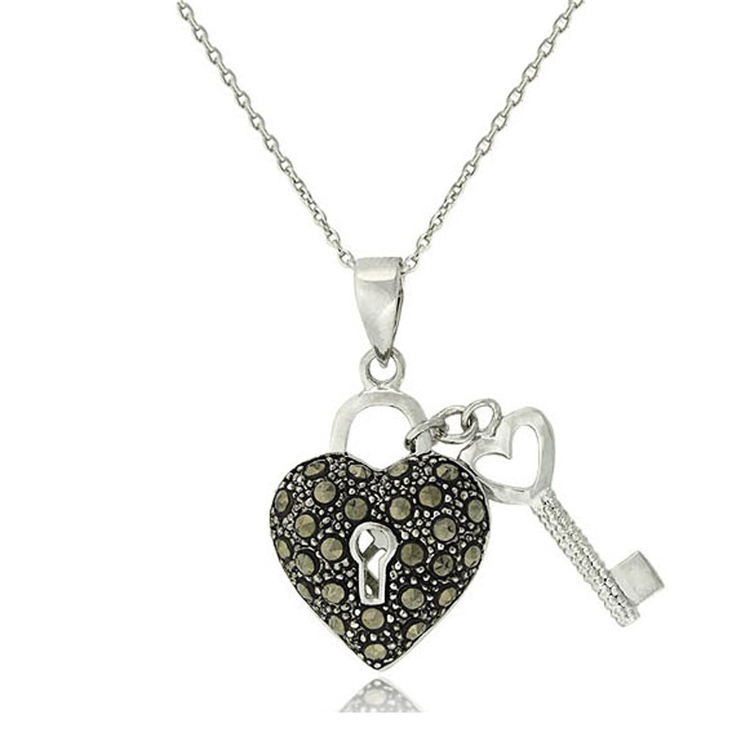 Heart & Key Necklace Sterling Silver