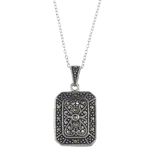 Sterling Silver Marcasite Locket Necklace With Intricate Design
