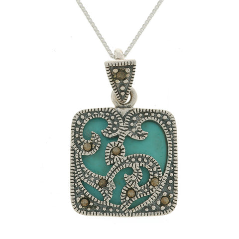 Marcasite Sterling Silver Square Pendant - Turquoise