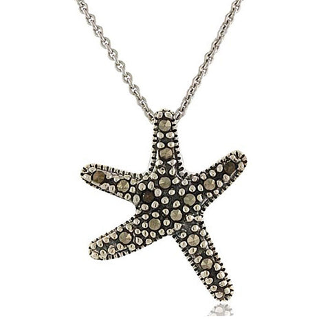 Marcasite Accented Sterling Silver Starfish Necklace