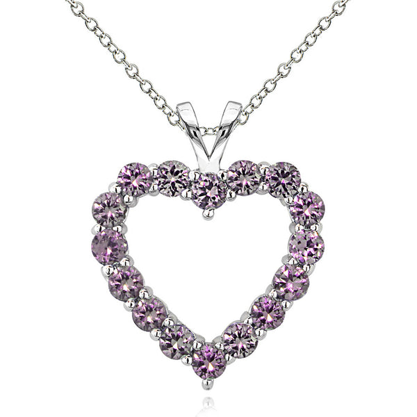 Open Heart Birthstone Necklace in Sterling Silver - June Alexandrite Cz