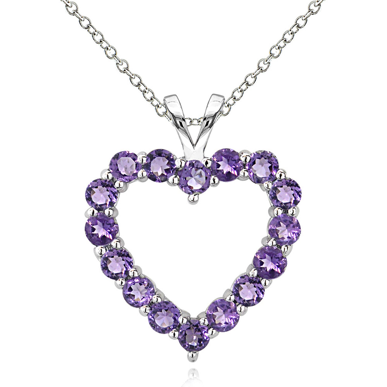 Open Heart Birthstone Necklace in Sterling Silver - February Amethyst