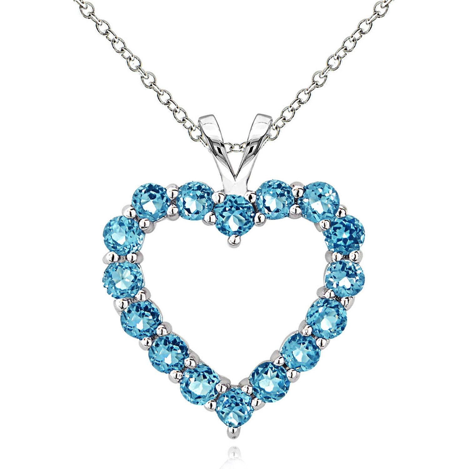Open Heart Birthstone Necklace in Sterling Silver - March Aquamarine