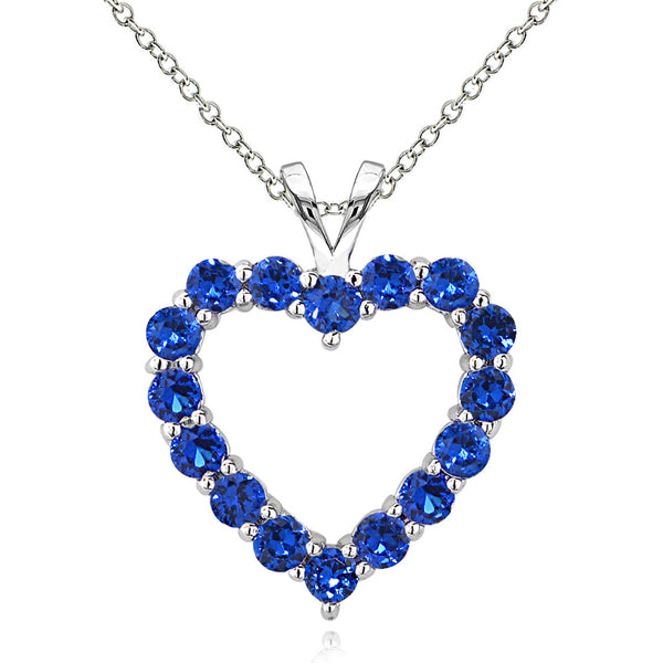 Open Heart Birthstone Necklace in Sterling Silver - September Created Blue