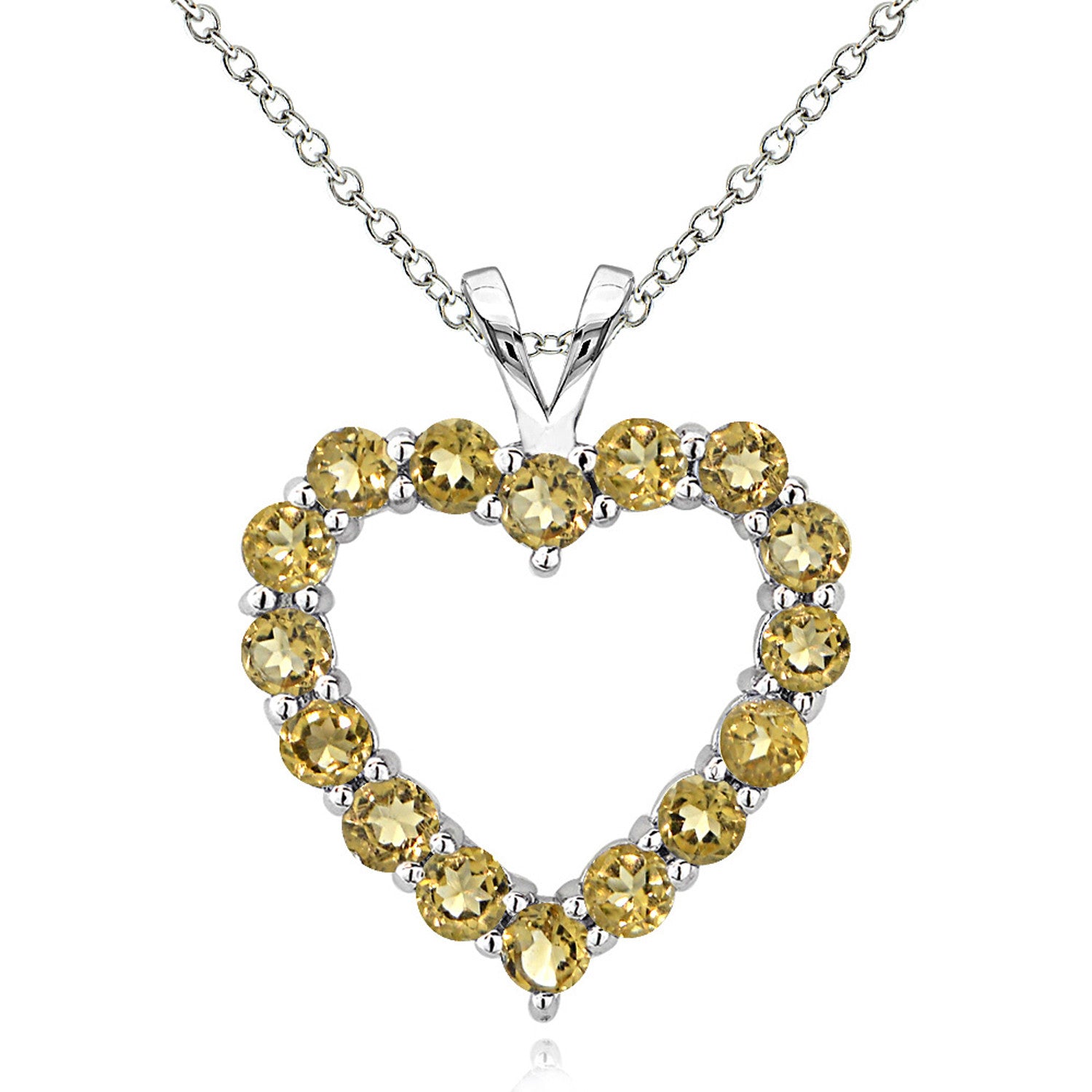 Open Heart Birthstone Necklace in Sterling Silver - November Citrine