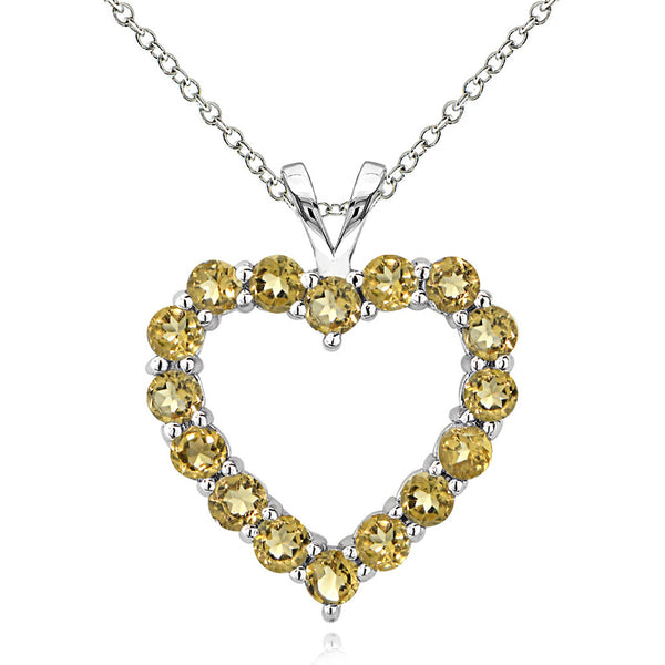 Open Heart Birthstone Necklace in Sterling Silver - November Citrine