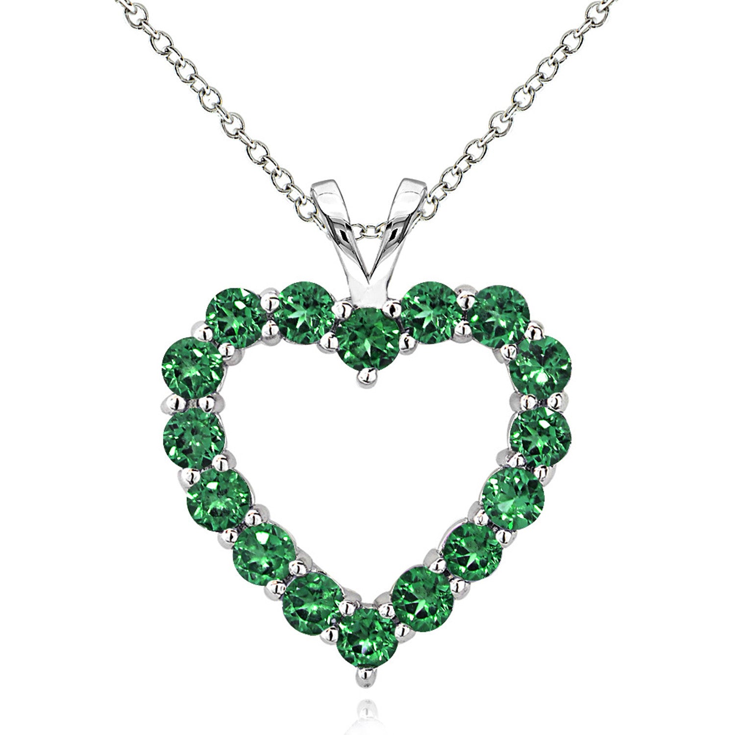Open Heart Birthstone Necklace in Sterling Silver - May Created Emerald