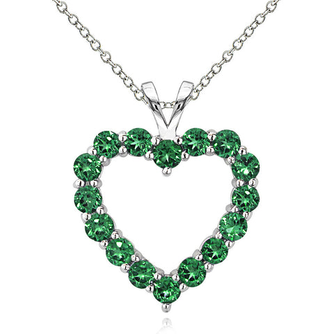 Open Heart Birthstone Necklace in Sterling Silver - May Created Emerald