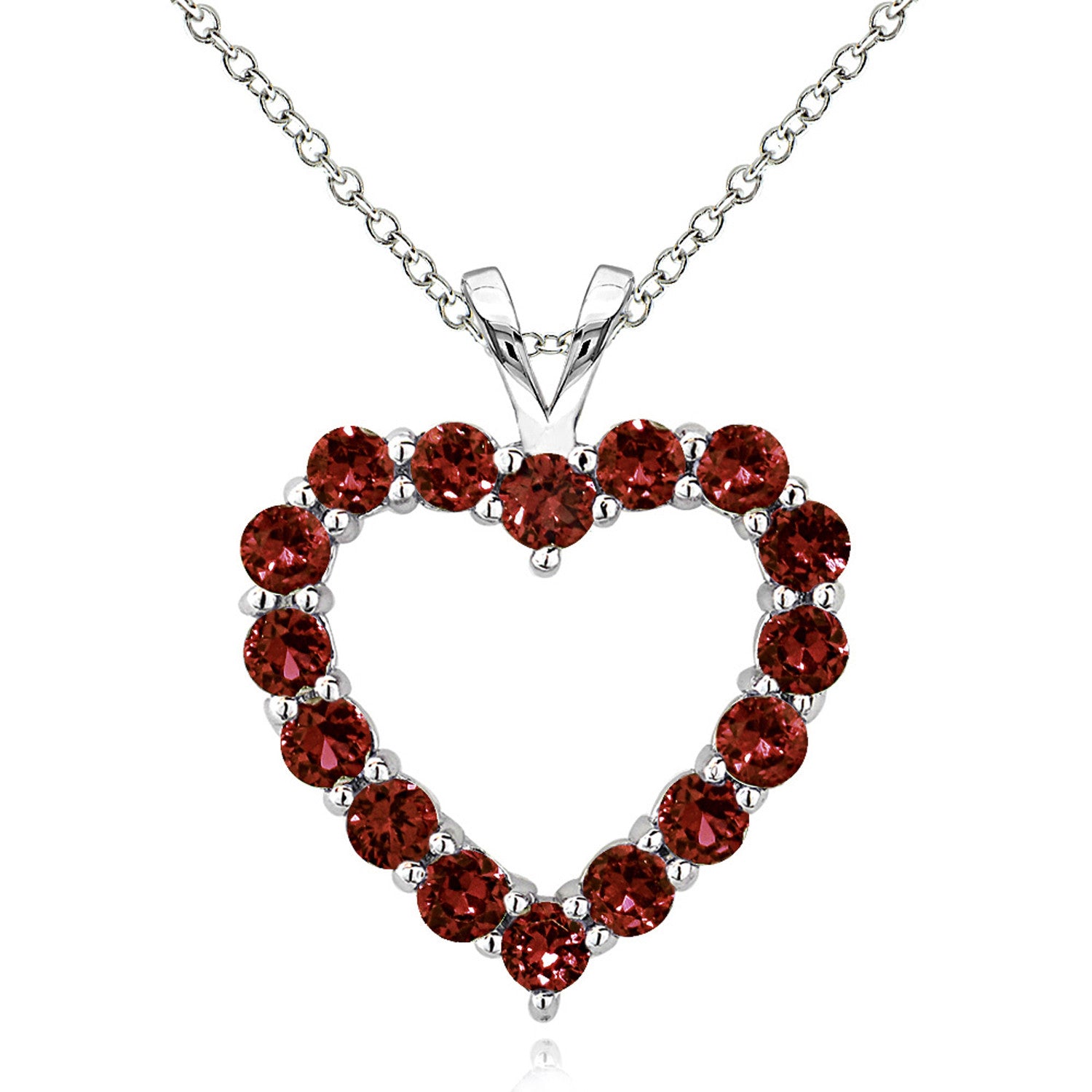 Open Heart Birthstone Necklace in Sterling Silver - January Garnet