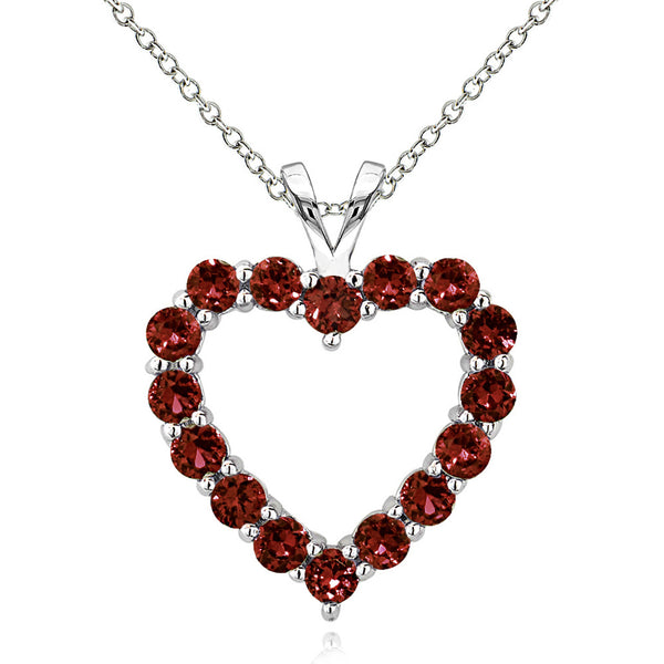 Open Heart Birthstone Necklace in Sterling Silver - January Garnet