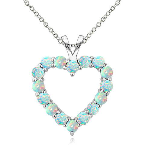 Open Heart Birthstone Necklace in Sterling Silver - October Created Opal
