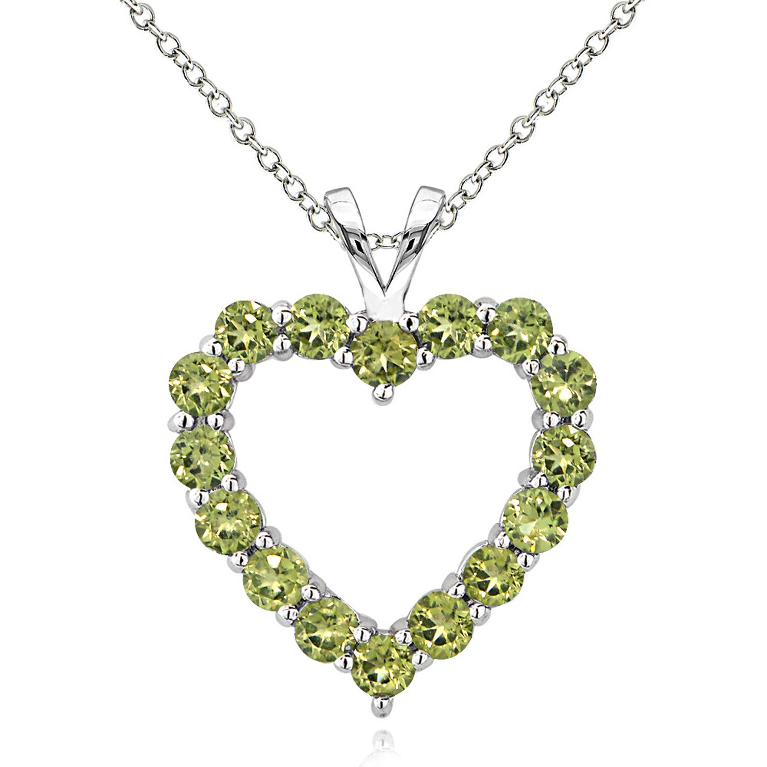 Open Heart Birthstone Necklace in Sterling Silver - August Peridot