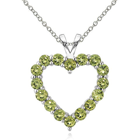 Open Heart Birthstone Necklace in Sterling Silver - August Peridot