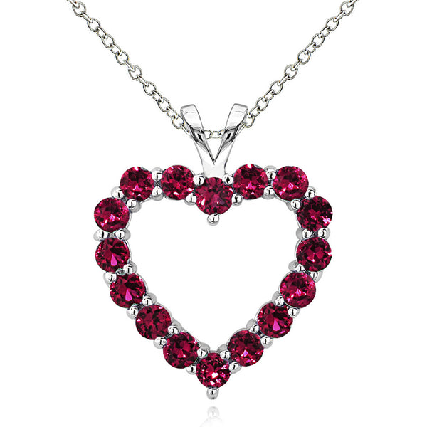 Open Heart Birthstone Necklace in Sterling Silver - July Created Ruby