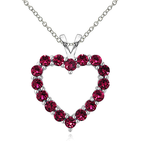 Open Heart Birthstone Necklace in Sterling Silver - July Created Ruby