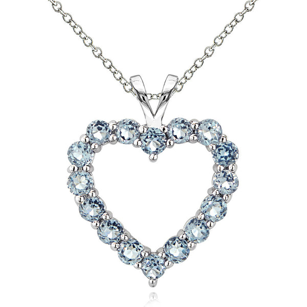 Open Heart Birthstone Necklace in Sterling Silver - December Blue Topaz
