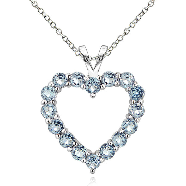 Open Heart Birthstone Necklace in Sterling Silver - December Blue Topaz