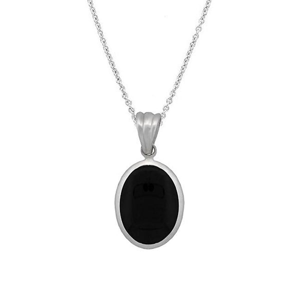 Oval Onyx Stone Pendant in Sterling Silver - 18 Inches
