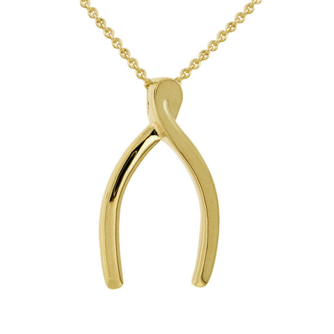 Sterling Silver Polished Wishbone Necklace - 18k Gold Over Silver