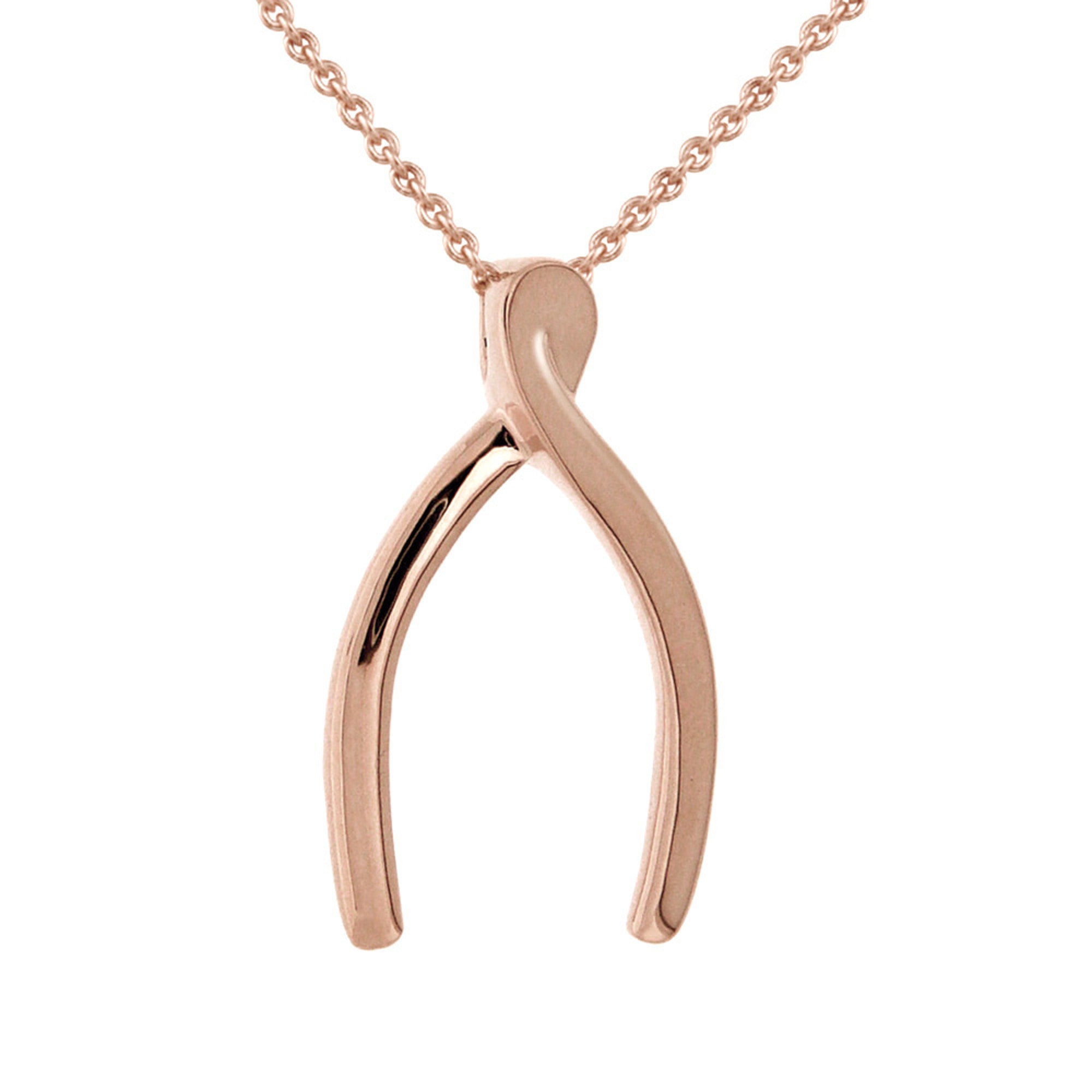 Sterling Silver Polished Wishbone Necklace - Rose Gold Over Silver