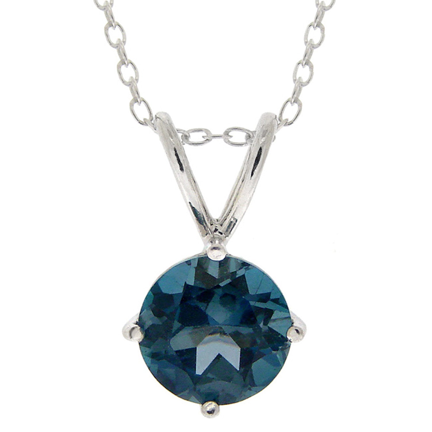 Sterling Silver Rolo Chained Solitaire Necklace - London Blue Topaz