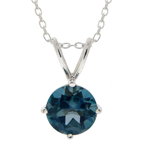Sterling Silver Rolo Chained Solitaire Necklace - London Blue Topaz