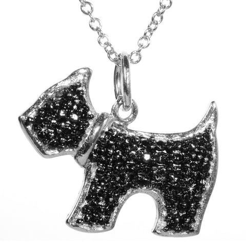 Black Diamond Accented Silver Dog Pendant