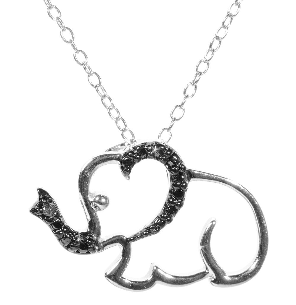 Black Diamond Accented Silver Elephant Pendant