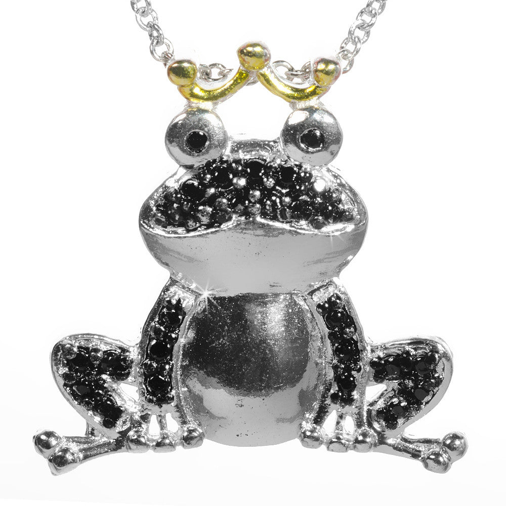 Black Diamond Accented Silver Frog Prince Pendant