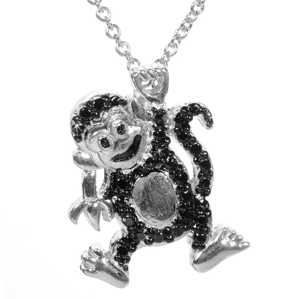 Black Diamond Accented Silver Monkey Pendant